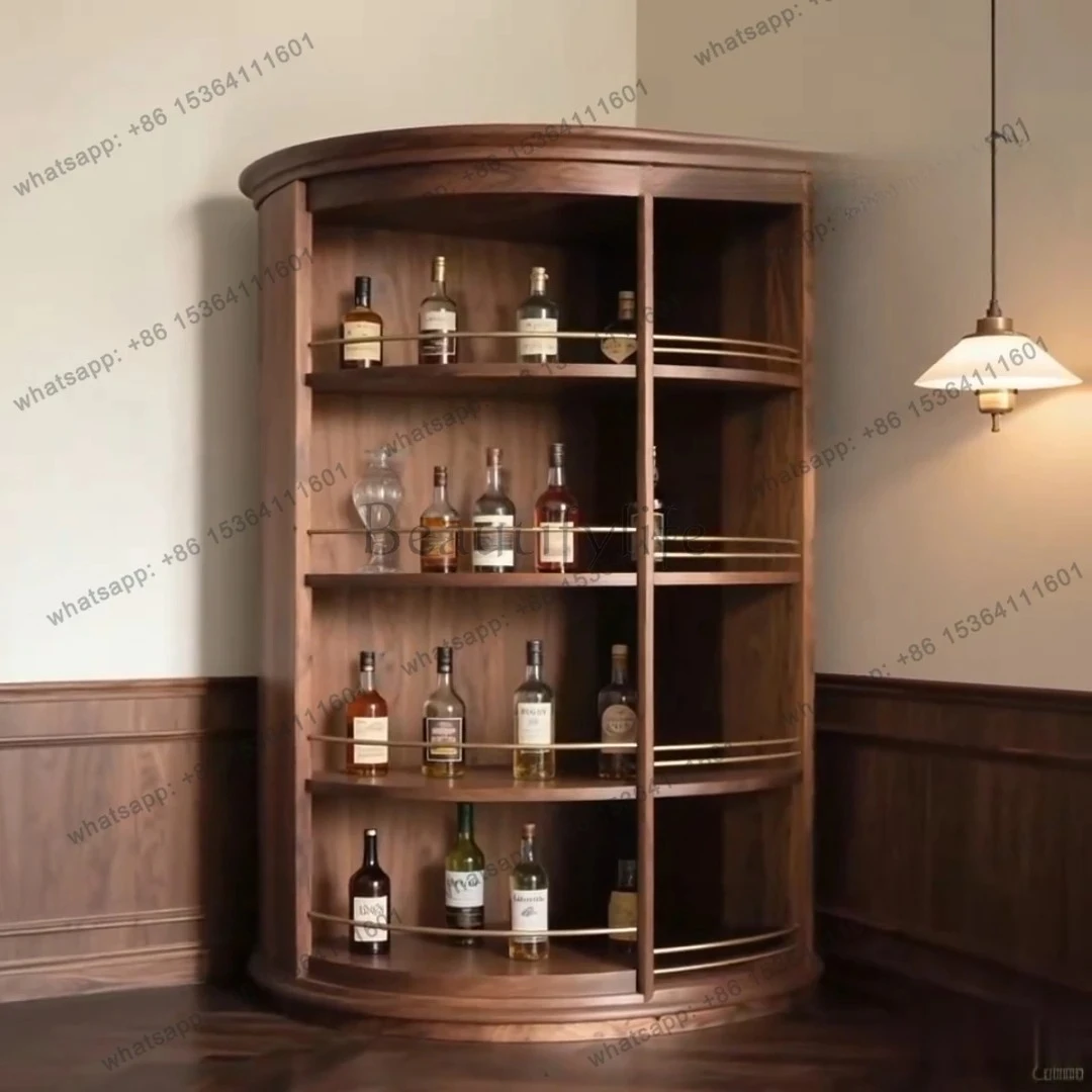 

LL North American black walnut solid wood wine cabinet Modern medieval style open wine cabinet display Storage against the wall
