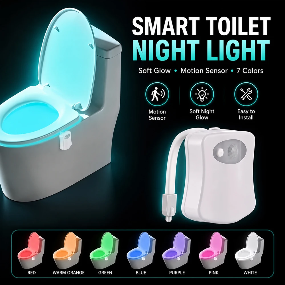Smart Toilet Night Light LED Motion Activated Lamp 16 Color Changing Soft Glow 3 Level Brightness Nightlight for Home Bathroom