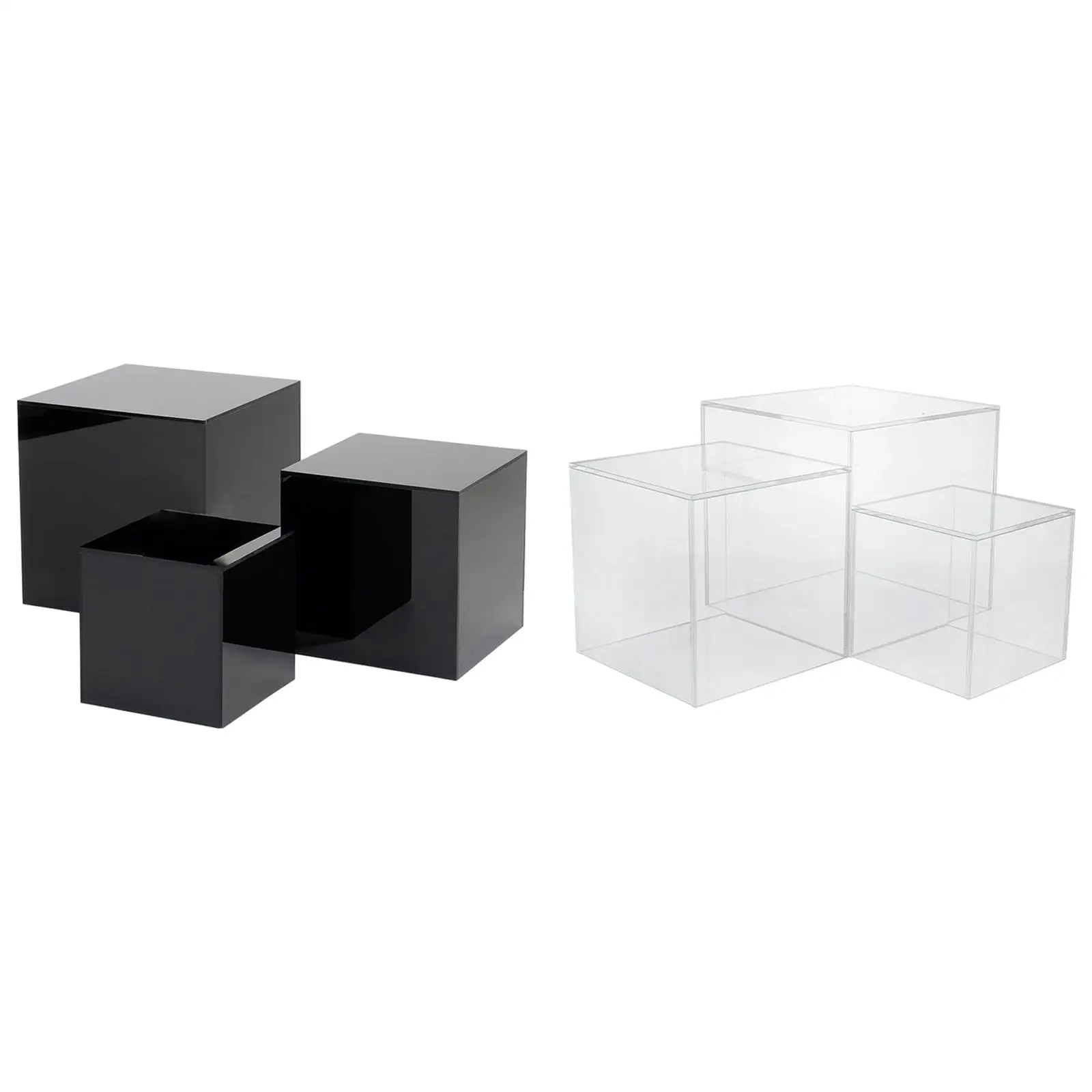 3Pcs Acrylic Cube Display Storage Boxes Versatile 10cm 12.7cm 15.2cm Cubes for Displaying Jewelry Cosmetics, Figures Accessory