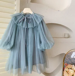 New Baby Girls Fall Mesh Long Sleeve  Dress, Princess Kids Sweet Party Dresses 2-8T