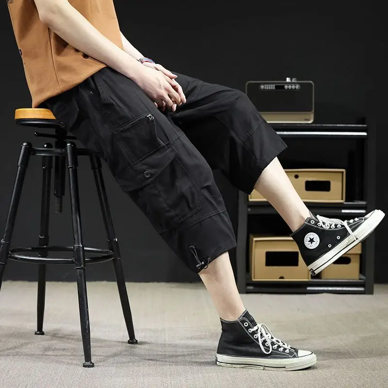Summer Overalls Men's Outdoor Leisure Sports Cropped Pants Men's Thin Loose Shorts Men's Multi-pocket Pants