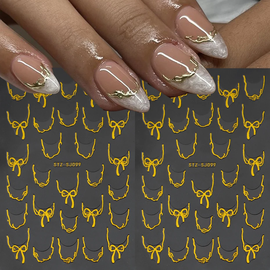 3D Gold Bowknot Line  Nail Stickers Striping Tape Design Noble and Elegant Geometry Nail Decal  Slider Manicure Nail Decoration