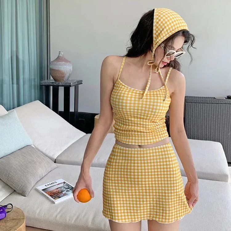 

Korean Style Two-Piece Swimsuit Women's Small Chest Gathered Meat Conceal Slimming INS Fashion New Sweet Girl Vacation Swimmi...