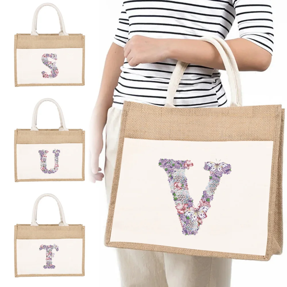 New Rose Flower Printed Handbag Linen Large Handbag Daily Picnic Gift Shopping Bag