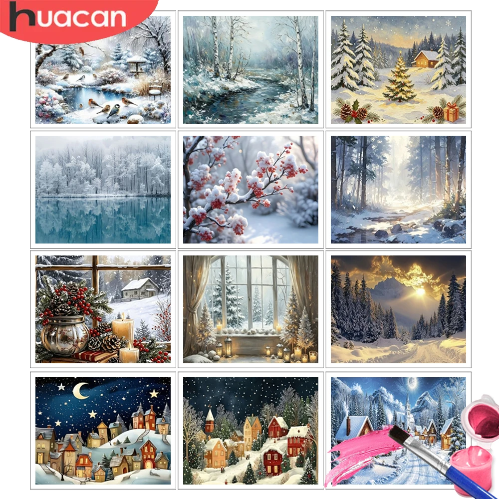 HUACAN Painting By Numbers Winter Landscape Drawing On Canvas Forest Pictures On Canvas Craft Kit Wall Arts Home Decor
