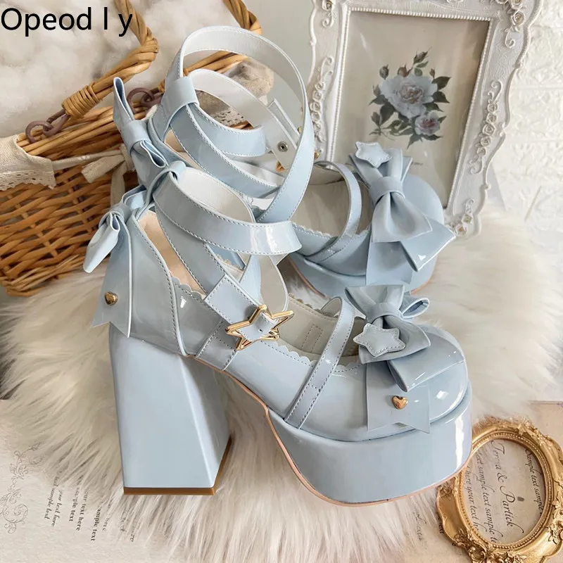 

Japanese Original Lolita Sweet Elegant High Heels 2026 Spring Summer New Round Head Thick Heel Bow Mary Jane Single Shoes Women