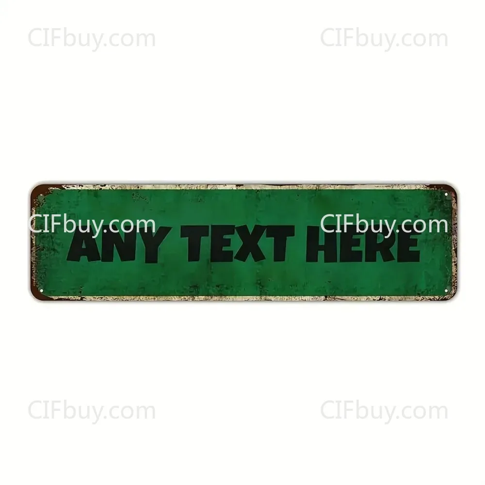 2D Flat Custom Any Text Vintage Green Distressed Rust Edge Metal Wall Decor 1pc