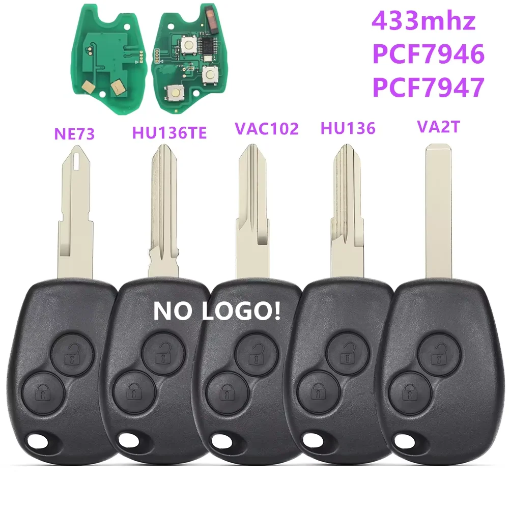 

НЕТ ЛОГОТИП! 1 шт., 2-кнопочный дистанционный ключ для Renault Duster Modus Clio 3 Twingo DACIA Logan Sandero Kangoo, 433 МГц, чип PCF7946 PCF7947