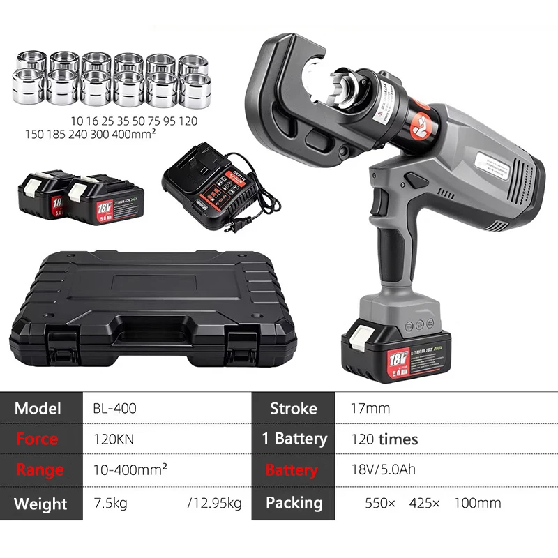 Electric Hydraulic Wire Crimping Pliers BL-400 Cable Terminal Crimping Machine High-Speed Brushless Motor Digital display