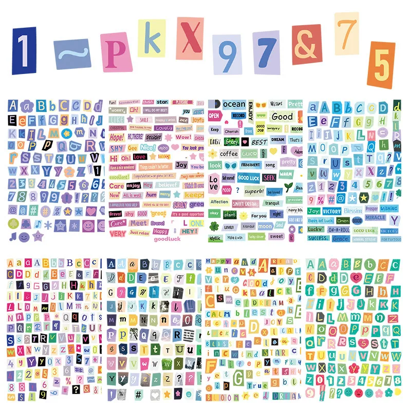 8Pcs Cartoon Numbers Letters DIY Puzzle Waterproof Graffiti Stickers for Skateboard Helmet Reward Journal Decor Decals