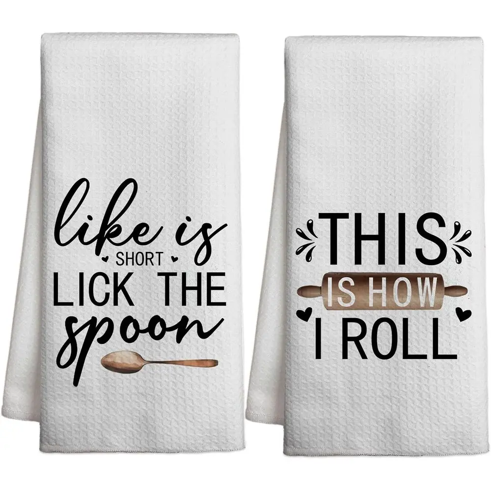 

Set of 2 Kitchen Towels, 16x24 Inches, Rolling Pin & Spoon Dish Towels, Reusable for Cooking, Cleaning, Home Decor, and Housewar