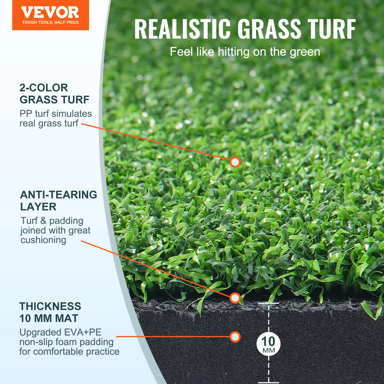 VEVOR 5/10/15mm Golf Hitting Mat Artificial Turf Golf Hitting Mat Golf Hitting Training Aids w/Golf Tees Golf for Practice