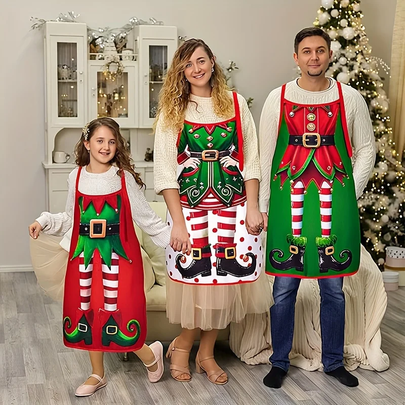 4Pcs Küche Weihnachten Kochen Schürze Cartoon Schneemann Satas Claus Dekorationen Frauen Männer Wasserdichte Weihnachten Party Backen Zubehör
