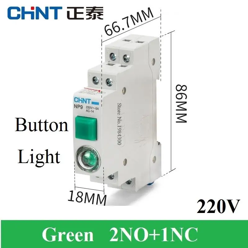 CHINT NP9 AC DC 220V 24V Push Button Card Din Rail Button Switch Reset With Moving Signal Light Led 2NO 2NC Pushbutton Switch