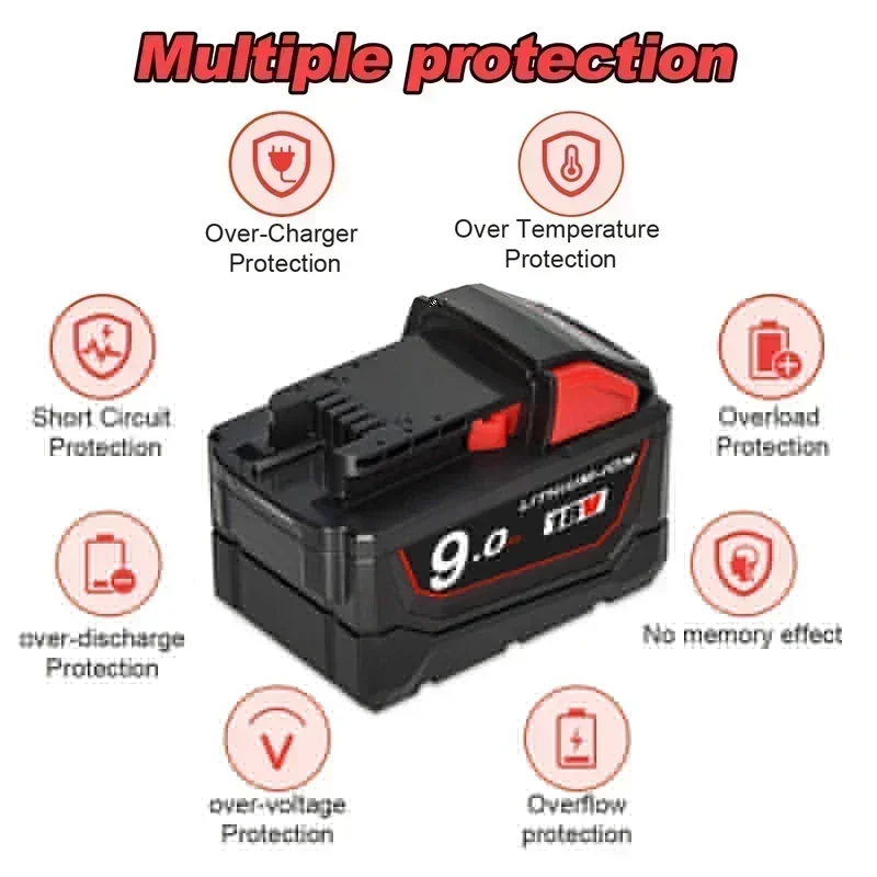 Baterías recargables para Milwaukee M18B5 XC batería de iones de litio 18v 9,0/6,0/12,0Ah cargador de batería para Milwaukee M18 12V ~ 18V