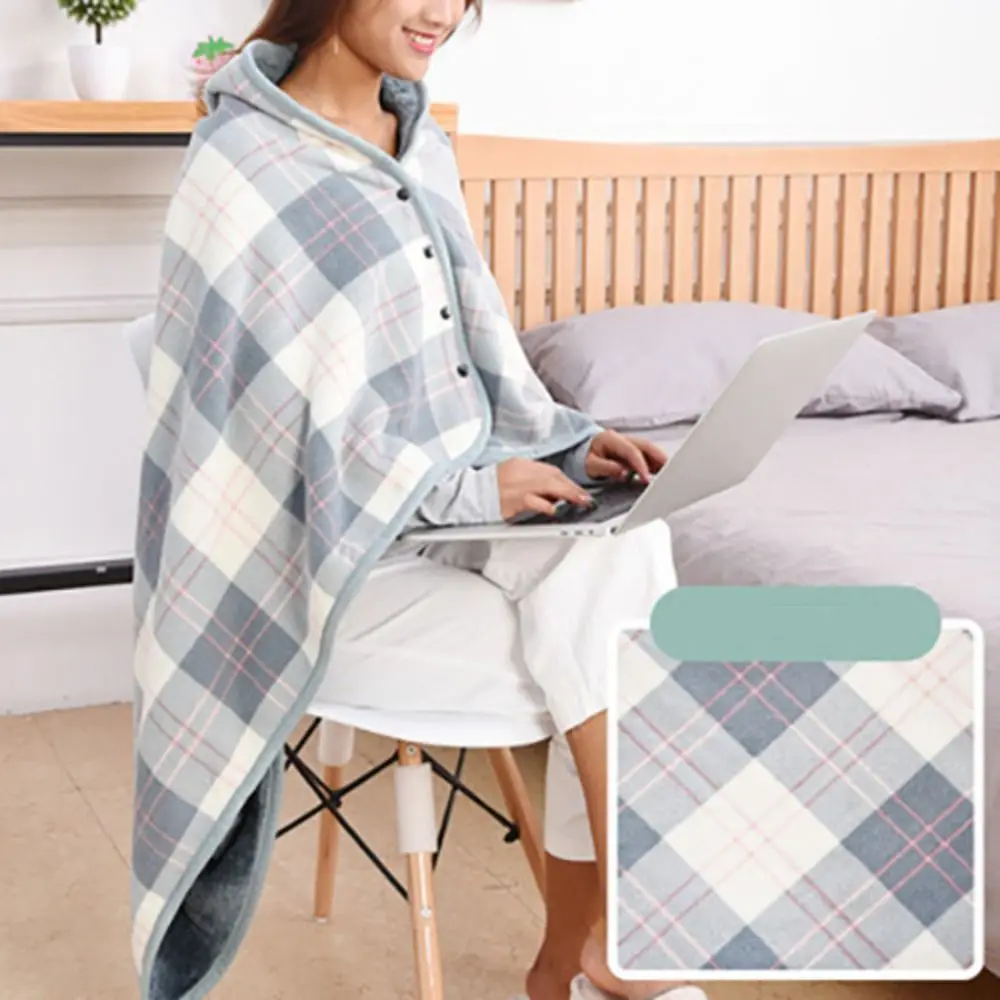 

Throw Blankets Plaid Blanket Wearable Blanket Soft Warm Home Shawl with Button Polyester Flannel Blanket Bedroom