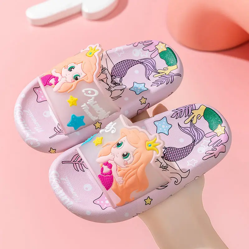 Girls Mermaid Slippers Soft Bottom Non-slip Home Indoor Sandals Slippers Middle and Big Children Cute Princess Bathroom Slippers