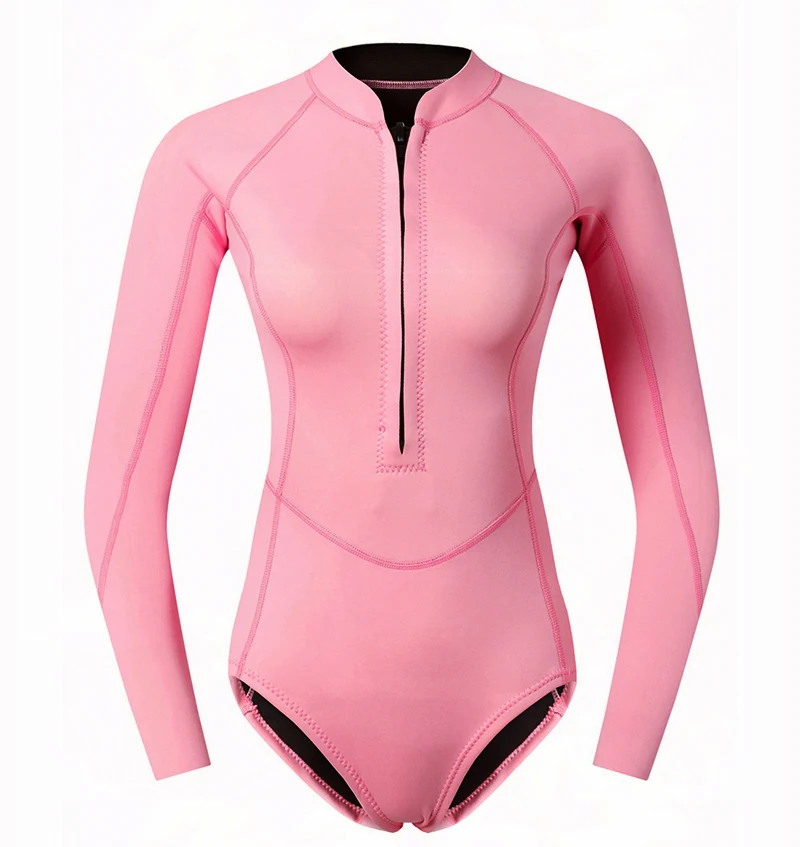 Woman Diver One-Piece Diving Suit 2mm Neoprene Long Sleeve Sun Protection for Whole Body Swimsuit Surfing Snorkeling Suit Dive