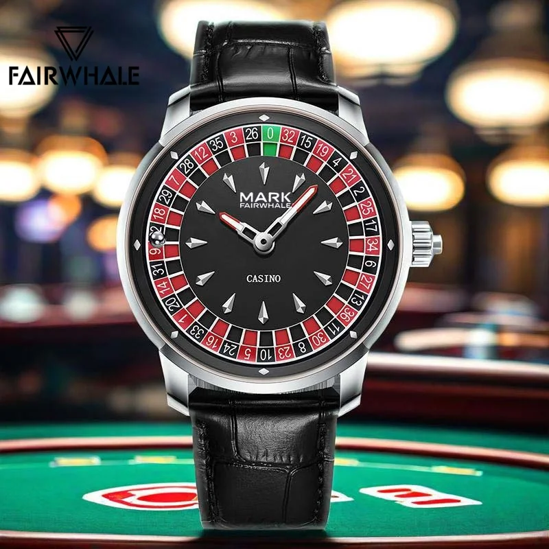 Mark Fairwhale 5031 New Waterproof Watches Roulette Fun Game recessed wheel Dial Leather Steel Men's Watch Arabic numerals Clock view 4