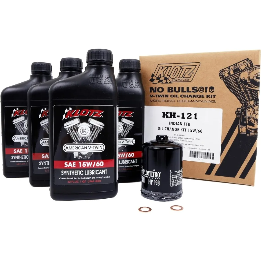 

4 Quart 15W-60 Synthetic Oil Change Kit for Indian FTR Motorcycle - High-Performance Engine Protection and Long-Lasting Lubrica