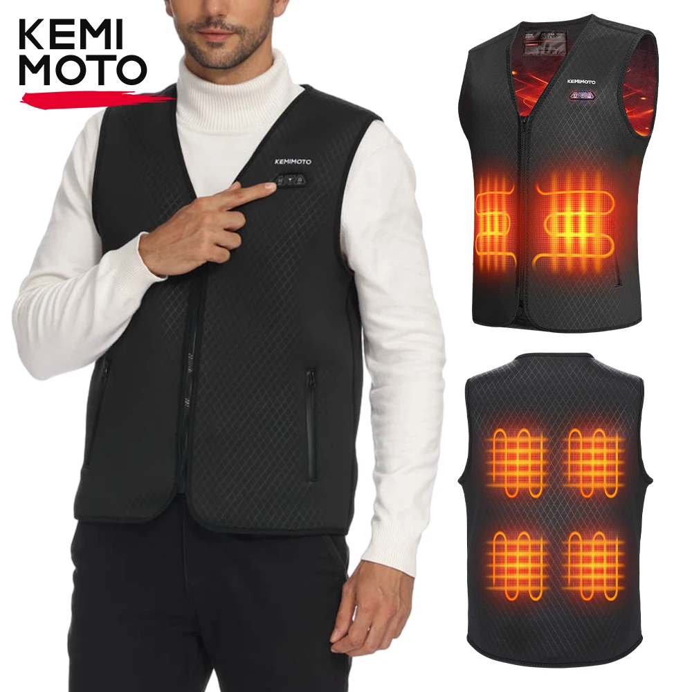 KEMIMOTO CE Heated Vest Men for Winter Motorcycle Riding Jacket USB Electric Heating Lightweight Inner for Outdoor Sports Gear Skiing Snowboarding Hiking Cycling Hunting
