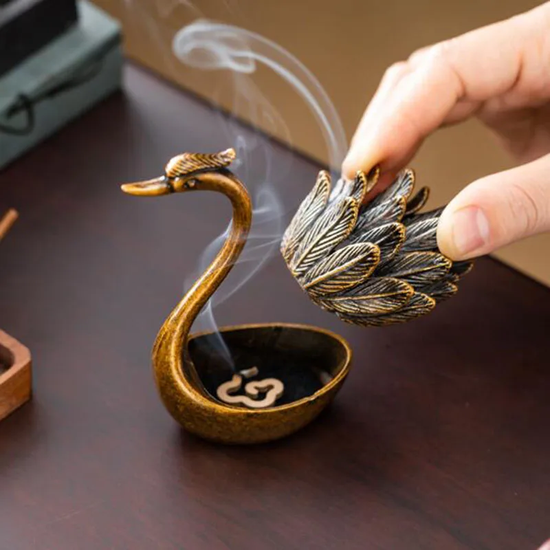 Creative Metal Swan Coil Incense Holder Smoking Backflow Fragrance Censer Desktop Ornaments Aroma Burner Tea House Home Decor