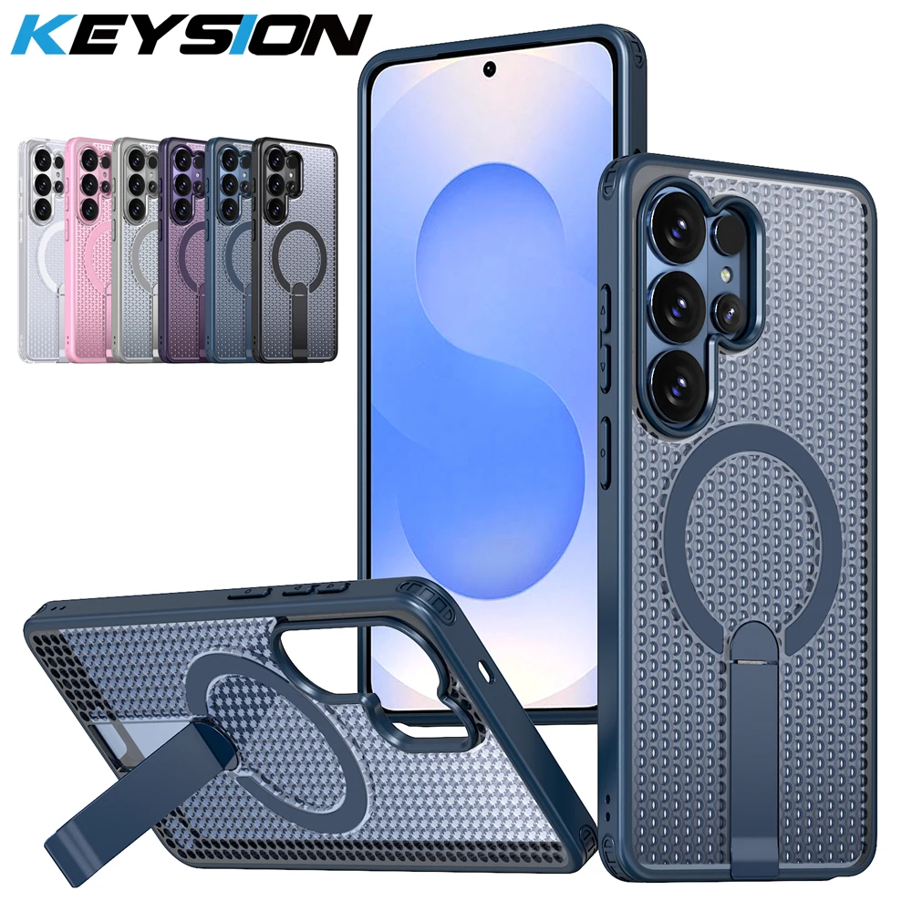 

KEYSION Heat Dissipation Magnetic Case for Samsung Galaxy S23 S24 S25+ S26 Ultra 5G S25 FE Cooling Stand Shockproof Phone Cover