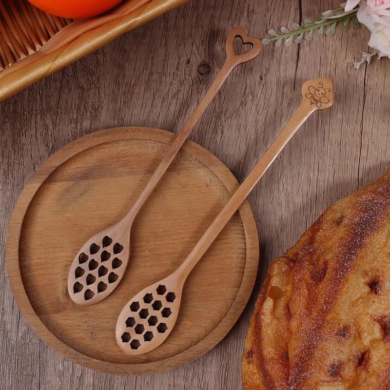 Wooden Honey Spoon Handmade Honey Stirrer Long Handle Cooking Baking Tool Kitchen Tableware Scoop Coffee Honey Tea Spoon Stirrer