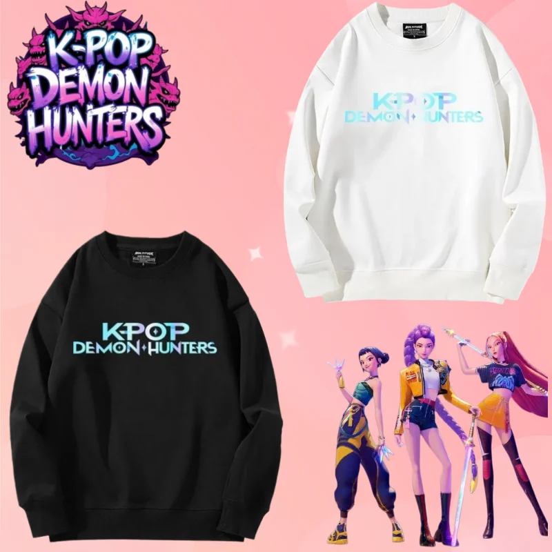 

Модная футболка с длинными рукавами K-Pop Demon Hunters, минималистичный креативный аниме с буквенным узором, свободная и удобная толстовка