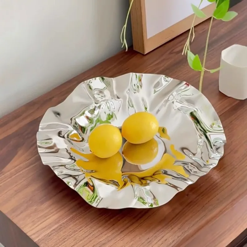 

Nordic Style Stainless Steel Living Room Decorative Ornament Fruit Plate Round Storage Plate