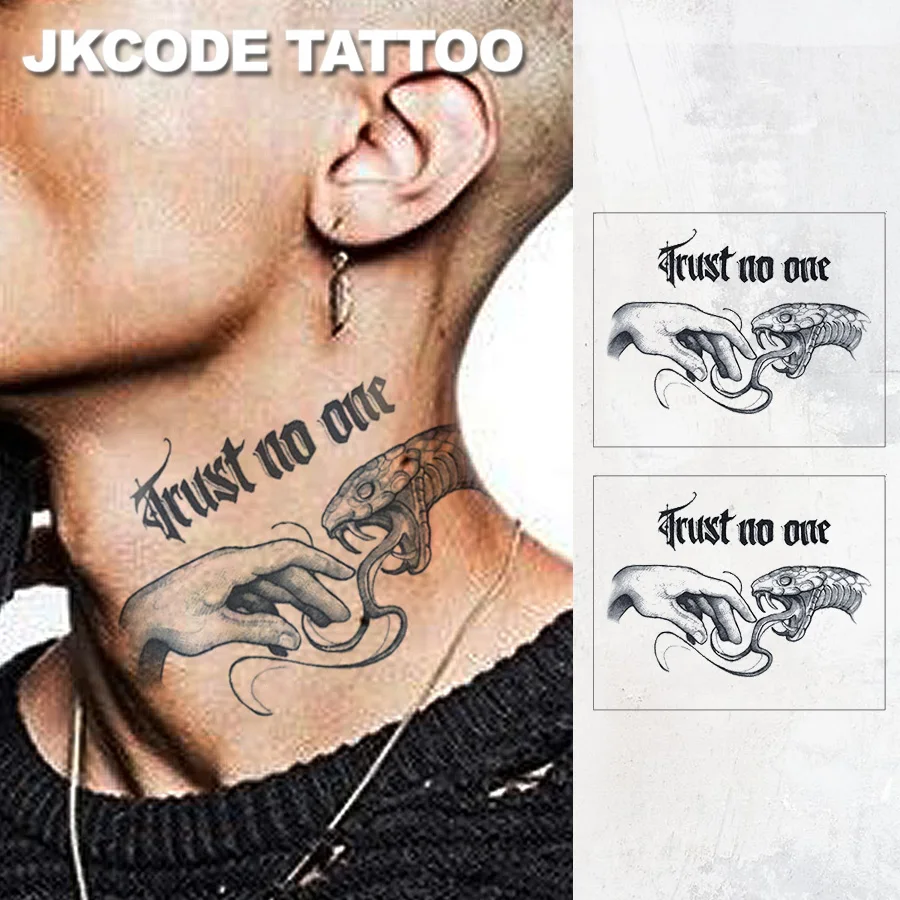 2 Pieces of Trust No One Snake and Me Dark Neck and Hand Rock Hip-Hop Cool Style Herbal Tattoo Stickers for Men and Women Couple Set Long-Lasting Waterproof 15-Day Temporary Tattoo
