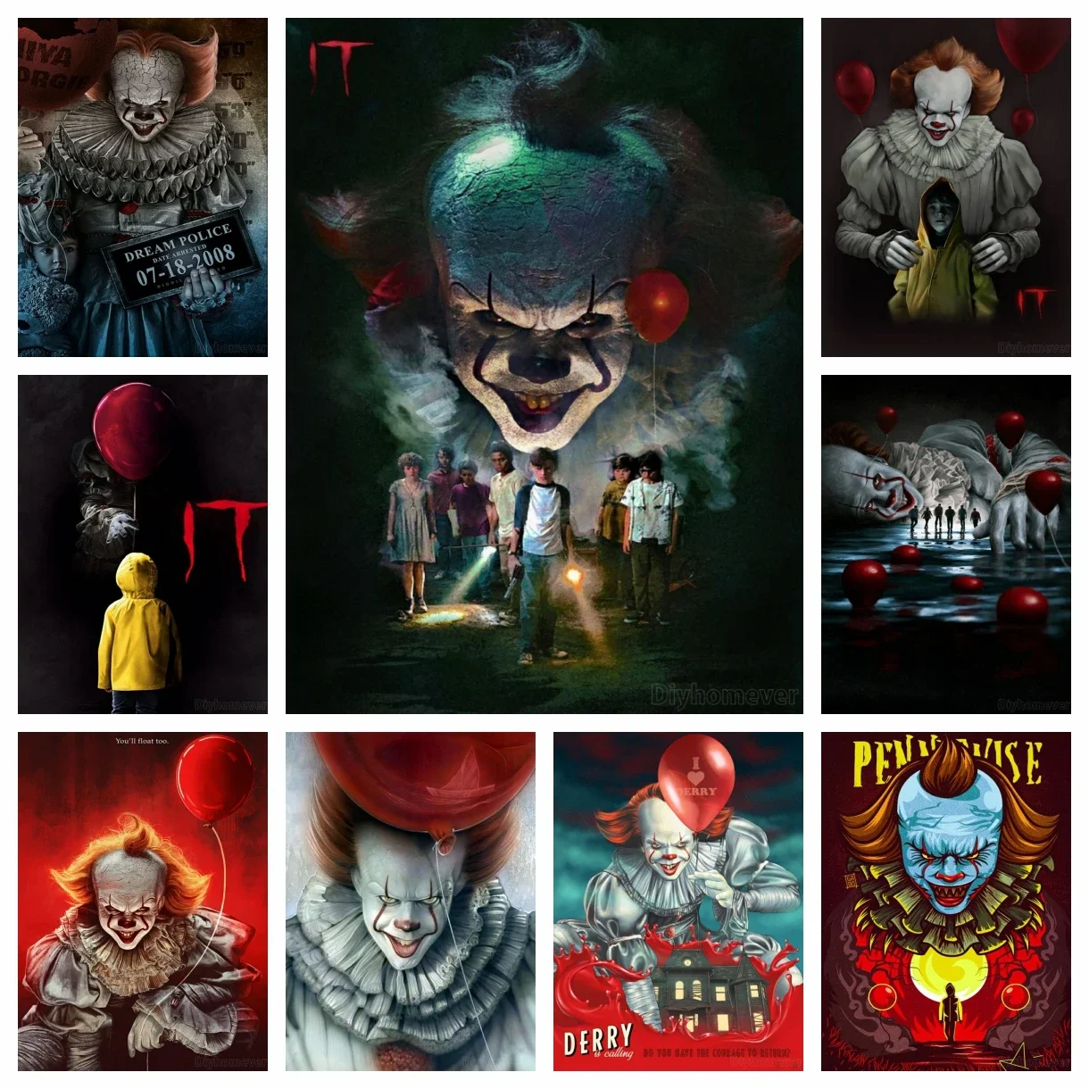 

Фильм ужасов It Pennywise Алмазная картина со стразами 5D Полные дрели Страшный клоун с ребенком Настенная художественная мозаика Декор для вышивки крестом