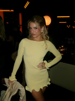Fashion Butter Yellow Ruffles Hem Mini Dress Women Elegant High Waist Long Sleeve Bodycon Dresses 2025 Summer Vacation Vestidos