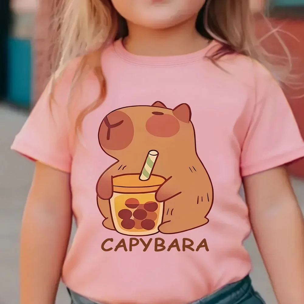 Capybara enfants vêtements été graphique t-shirts col rond vêtements pour filles à manches courtes enfants T-Shirt hauts à la mode fille vêtements