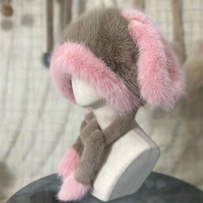 2026-winter-faux-fur-hats-woman-cute-rabbit-ears-plush-hat-funny-party-female-earflap-hat-warm-and-cold-ear-protection-hat