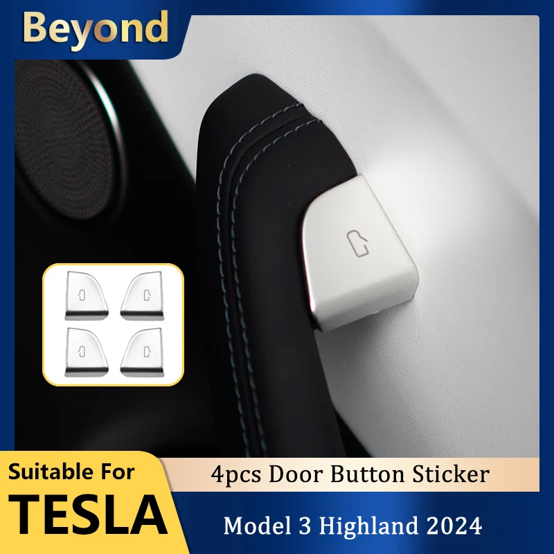 4pcs Car Door Button Stickers For Tesla Model3 Highland 2024 Door Button Trim Reminder Interior Protector Decals Car Accessories