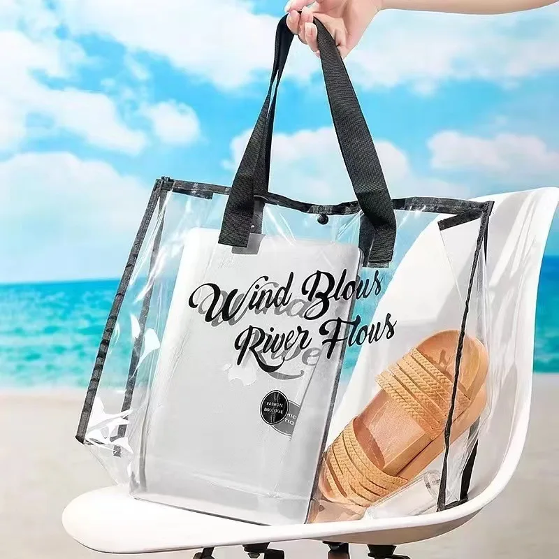 Large Capacity Women Clear Tote PVC Waterproof Transparent Handbags Female Shopper Shoulder Bag Summer Beach Portable Pouch