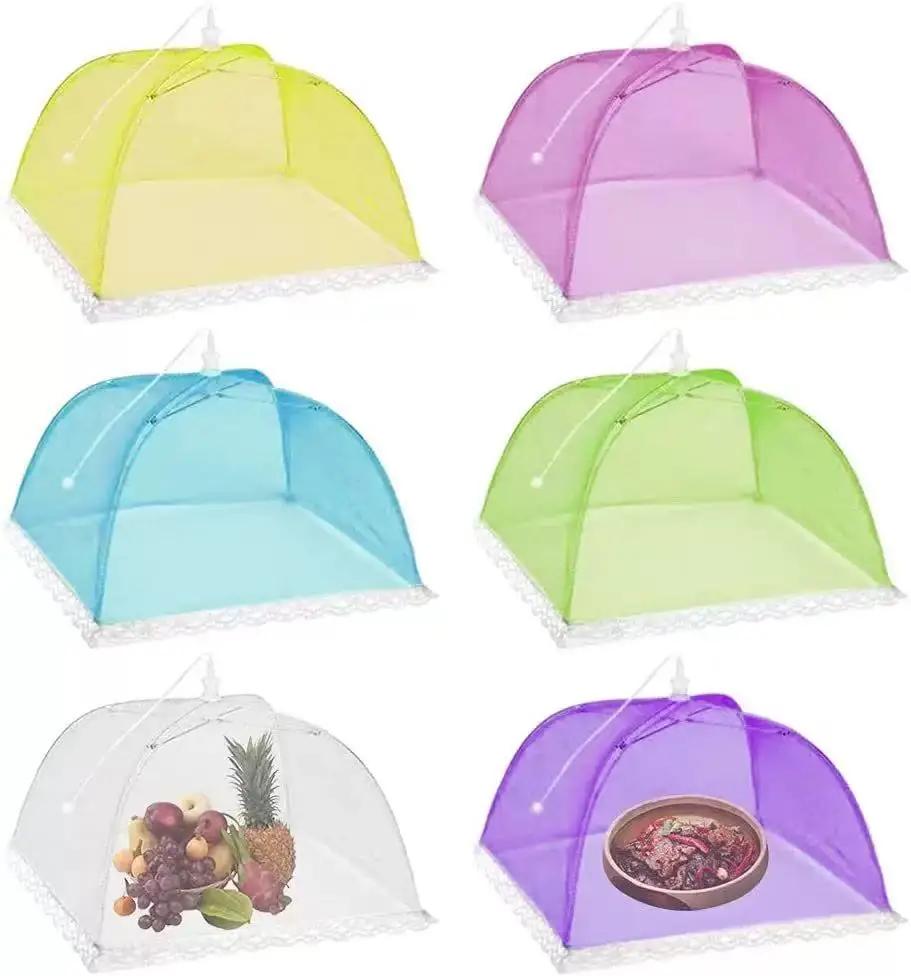 4Pcs Foldable Washable Food Mesh Cover Anti Mosquito Pop-Up Food Cover Umbrella Meal Breathable Cover Kitchen Accessories