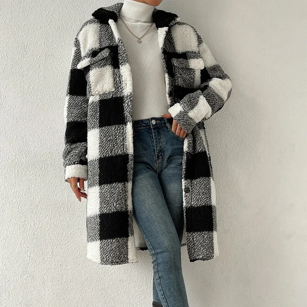 Outwear Jacket For Vacation Shacket Cardigan Trench Coat Womens Tartan Check Jacket Holiday Ladies Winter Warm