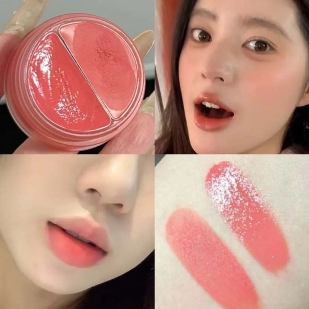 كريم شفاه وخد 2 في 1 كريمي يدوم طويلاً، بقع شفاه وردية اللون، تأثير مرآة عالي اللمعان، تطبيق مكياج أحمر الخدود بلونين
