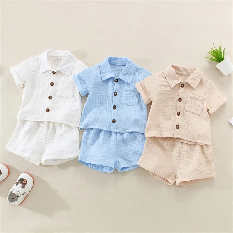 VISgogo 0-3 Years Baby Boys Girls Clothes Sets Infant Newborn Short Sleeve T-shirt Short Pants Summer Solid Color Casual Outfit