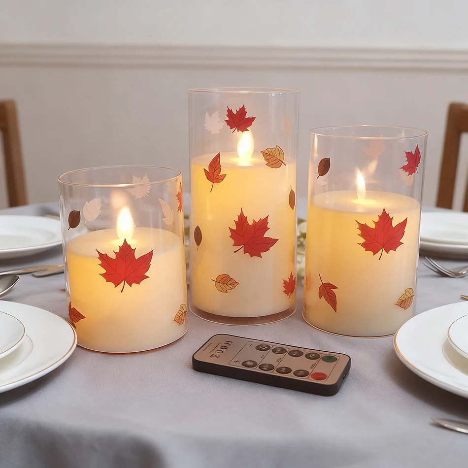 

Maple Leaf LED Electronic Candle Light,Battery Operated or USB Rechargeable Option,Home,Christmas,Wedding Decor. 3pcs/set