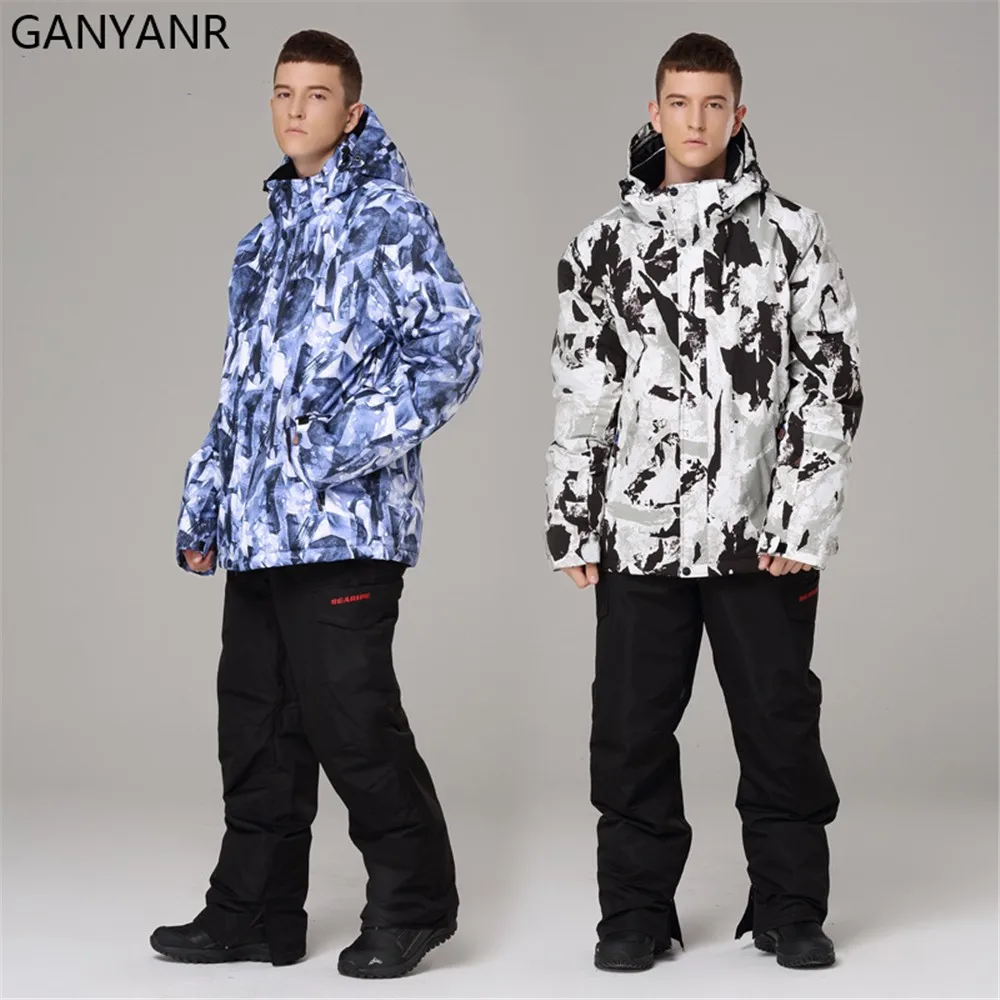 GANYANR Men Ski Suit Snowboarding Set Winter Snow Pants Jackets Camping Hiking Outdoor Sports Waterproof Windproof Fishing 2022