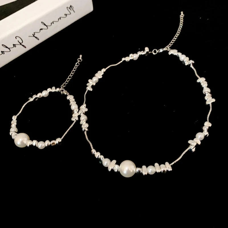 

Набор свадебных украшений: колье-чокер и браслет с имитацией серебристого жемчуга, легкий люкс, геометрический дизайн, артикул А