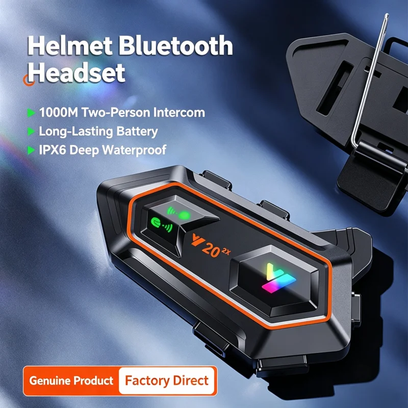 Motorcycle Helmet Bluetooth Headset Qualcomm Chip Waterproof Dustproof Long Standby 2 Riders Intercom Moto Riding Headphone Y22X