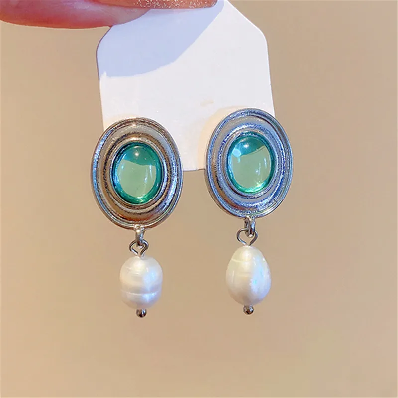 Fashion Baroque Oval Crystal Pearl Dangle Earrings Personality New Designers Jewelry Earings Wholesale