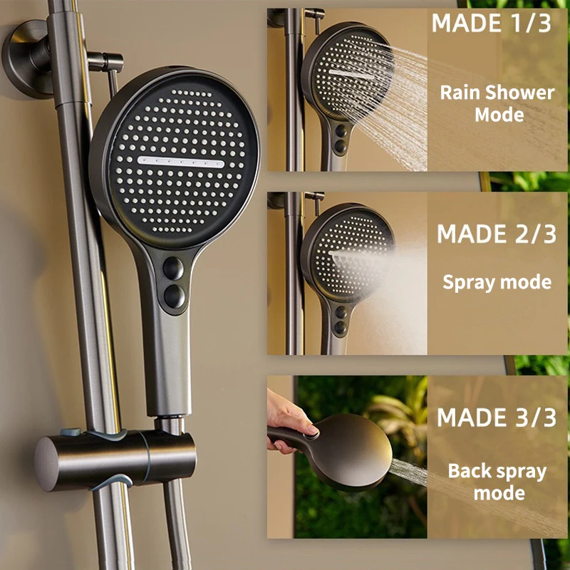 Ensemble complet de pomme de douche gris Gunmetal, avec augmentation de la pression et pulvérisation supérieure d'écran géant, spray manuel multifonctionnel