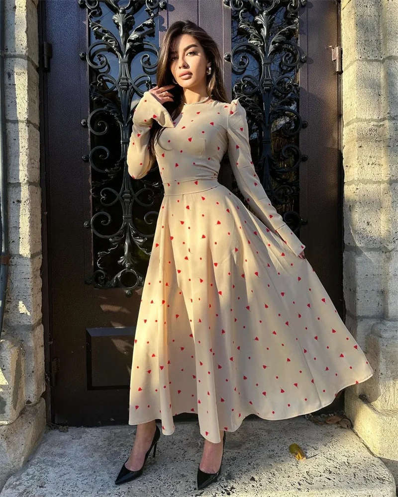 

Trendy New Women's Dress 2025 Spring Summer Temperament Printed Long Sleeve High Waist Lace-up Women's Street Style Robe Femme
