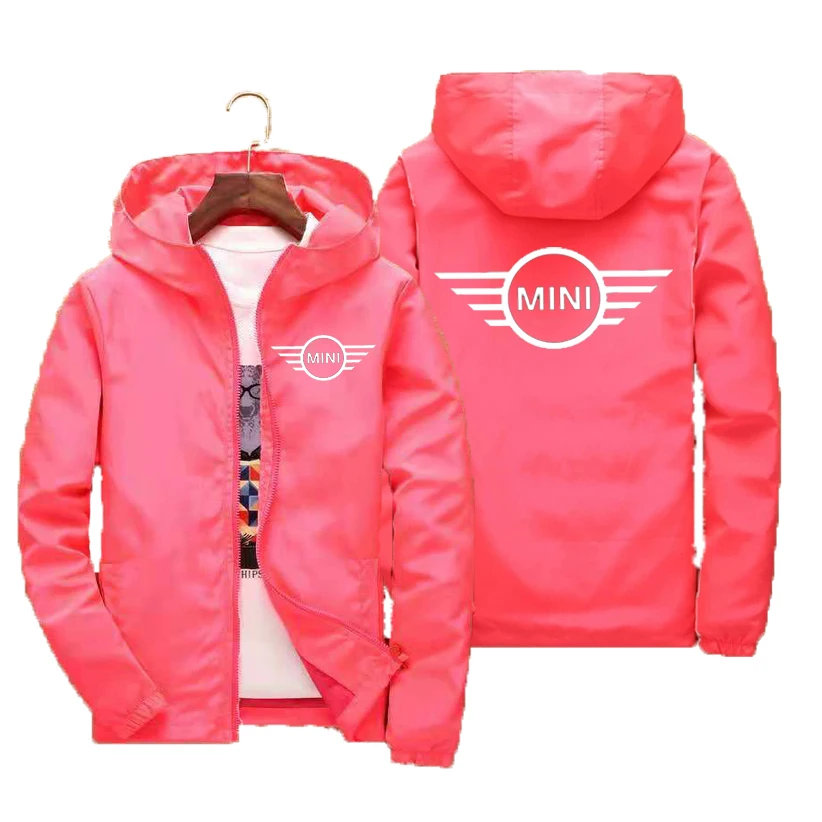 Jaqueta bomber com capuz masculina estampa Mini Cooper mais recente quebra-vento casual Xipper moda carro primavera e outono