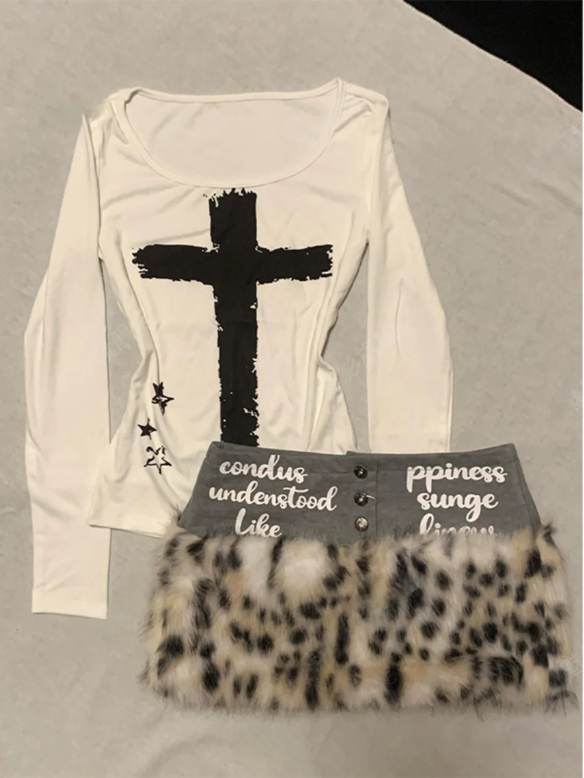 

Retro Pure Desire Leopard Print Button Low Waist Short Skirt Women's American Hot Girl Y2K Letter Print Half Skirt